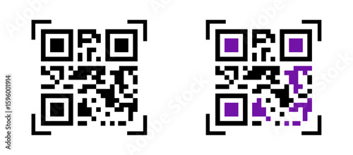 QR code black and purple digital scan design