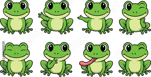 vector illustration frog toad amphibian funny cute cartoon mascot character cartoon with 8 poses 04