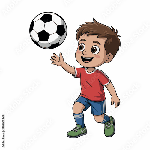 Clean and modern vector  boy playing soccer illustration for kids and children learning about sports and physical activity fun image