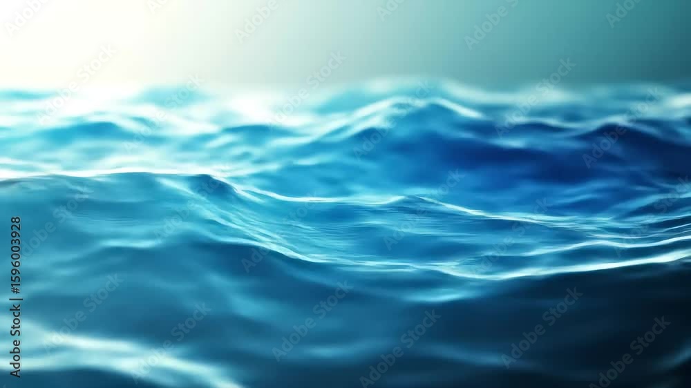 Serene blue ocean waves gently rolling under a clear sky at dawn