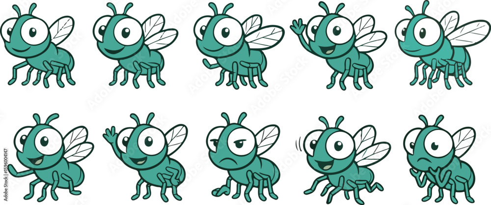 Fototapeta premium vector illustration of fly cute cartoon mascot character cartoon with 8 poses 
