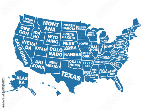 United States blue Map with States Name– High-Resolution Vector Map of the United States of America.