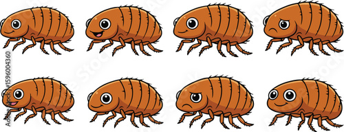 vector illustration of flea cute cartoon mascot character cartoon with 8 poses 