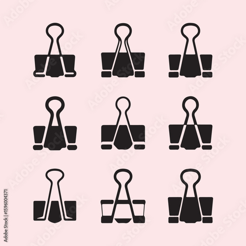 Set of Simple Black Paperclip Icons
