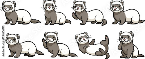 vector illustration of ferret weasel civet funny cute cartoon mascot character cartoon with 8 poses 02