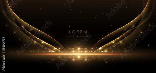 Abstract elegant gold glowing line with lighting effect sparkle on black background.