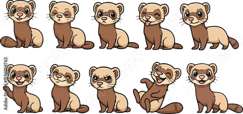 vector illustration of ferret weasel civet funny cute cartoon mascot character cartoon with 10 poses 