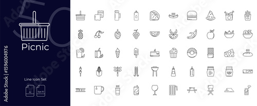 Picnic Line Editable Icons set. Vector illustration in modern thin line style of Picnic icons: grill, grilled, butcher, etc
