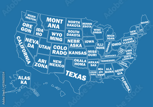 United States blue Map with States Name– High-Resolution Vector Map of the United States of America.