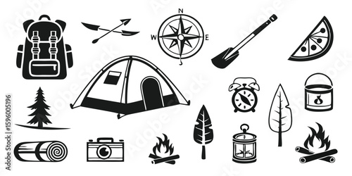 camping outdoor adventure icon set vector glyph