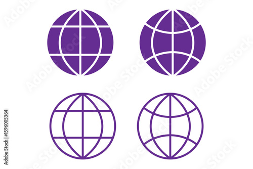 Globe icon. World vector set. Earth wide globe sign. Planet symbol flatten. Black isolated flat globe icons set on white background..