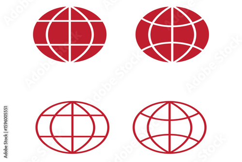 Globe icon. World vector set. Earth wide globe sign. Planet symbol flatten. Black isolated flat globe icons set on white background..