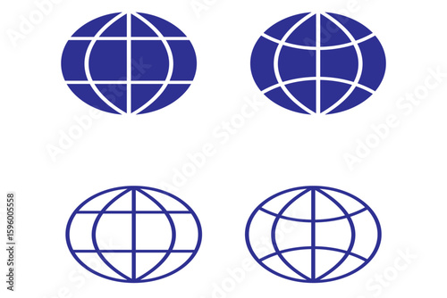 Globe icon. World vector set. Earth wide globe sign. Planet symbol flatten. Black isolated flat globe icons set on white background..