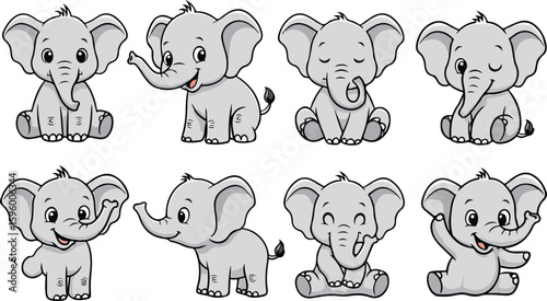vector illustration of elephant funny cute cartoon mascot character cartoon with 8 poses 02