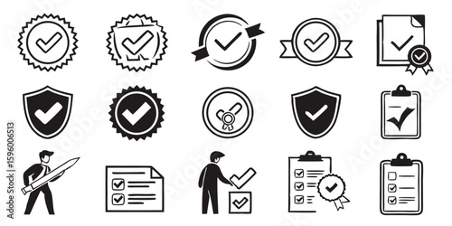 checkmark approval icon set vector glyph pictogram