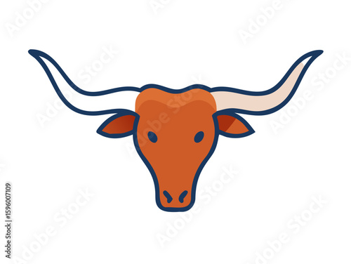Bold longhorn cattle head logo design. A stylized, front-facing longhorn cattle head logo, perfect for branding or agricultural imagery. 