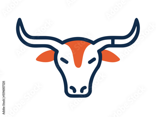 Bold longhorn cattle head logo design. A stylized, front-facing longhorn cattle head logo, perfect for branding or agricultural imagery. 