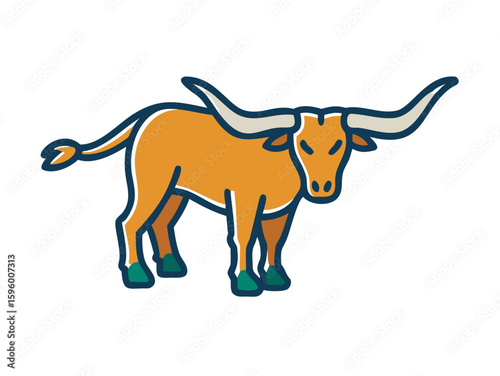 Fototapeta premium Bold longhorn cattle head logo design. A stylized, front-facing longhorn cattle head logo, perfect for branding or agricultural imagery. 