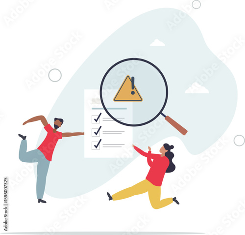 Risk assessment and safety checklist business evaluation .Company document inspection for possible threats and problem points.human life.
