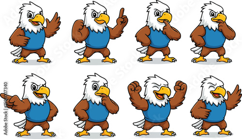 vector illustration eagle falcon hawk bird funny cute cartoon mascot character cartoon with 8 poses 02