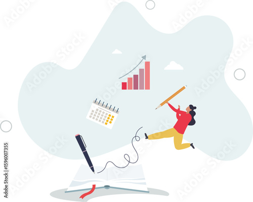 Bullet journaling method for daily tasks organization.Write journal with work activities and agenda for productivity and efficiency.human life.