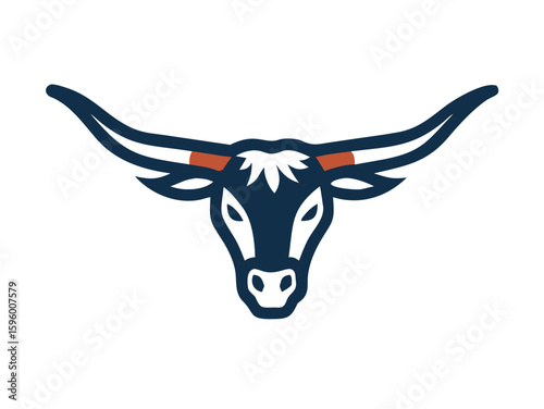 Bold longhorn cattle head logo design. A stylized, front-facing longhorn cattle head logo, perfect for branding or agricultural imagery. 