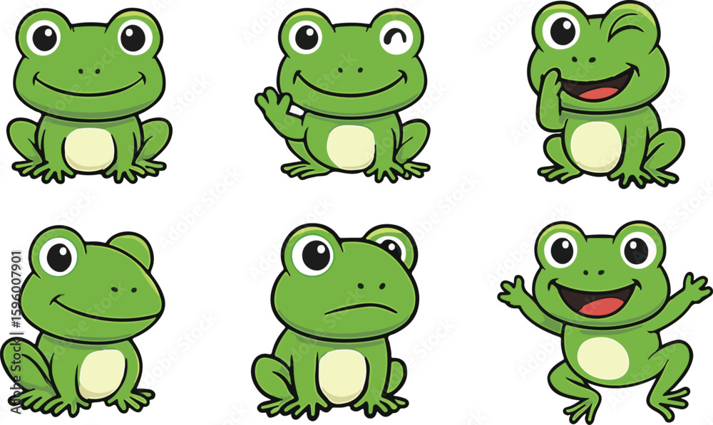 Obraz premium vector illustration frog toad amphibian funny cute cartoon mascot character cartoon with 6 poses 01