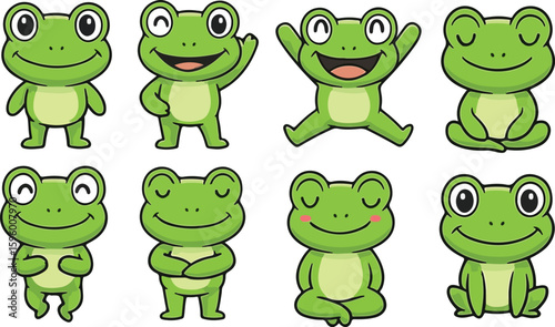 vector illustration frog toad amphibian funny cute cartoon mascot character cartoon with 8 poses 03