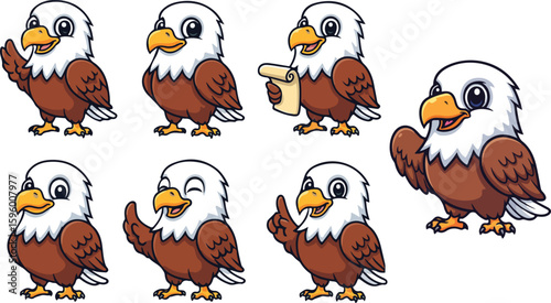 vector illustration eagle falcon hawk bird funny cute cartoon mascot character cartoon with 7 poses 01