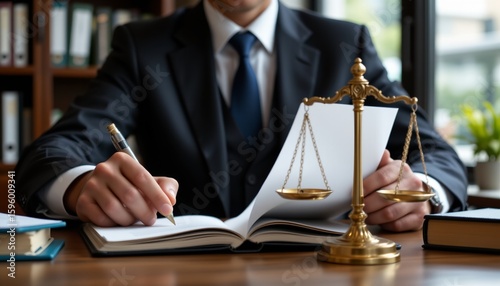 Wallpaper Mural lawyer reviewing case files in office, scales of justice symbol, legal expertise Torontodigital.ca