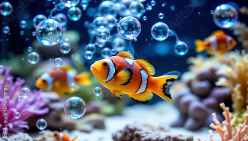 Wallpaper Mural clown fish in tiny aquarium circus, bubble tricks, underwater comedy Torontodigital.ca