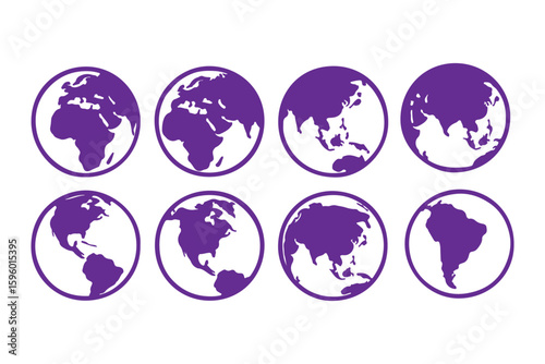 Earth globe icons. earth hemispheres with continents. vector world map set.