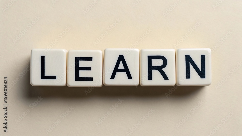 Obraz premium The word LEARN is spelled out in white blocks with black letters, representing the pursuit of knowledge and education