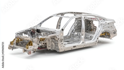 Empty car chassis,  light gray metal