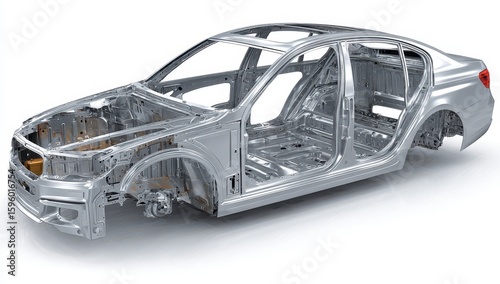 Car chassis, exposed metal frame