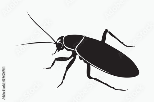 Black cockroach silhouette isolated on white background