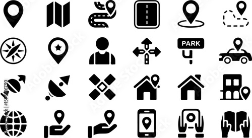 Set of GPS and Map Location Pins for Travel Apps and Navigation Services