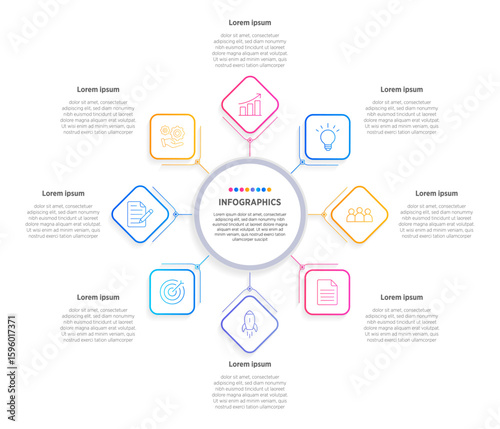 Modern Infographic design elements for your business data with 8 options, parts, steps, timelines or processes, Circle round concept. Vector Illustration.	