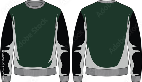 crewneck sweatshirt design, front and back view illustration, fashion apparel mockup template, blank unisex casual wear graphic, clothing design flat layout