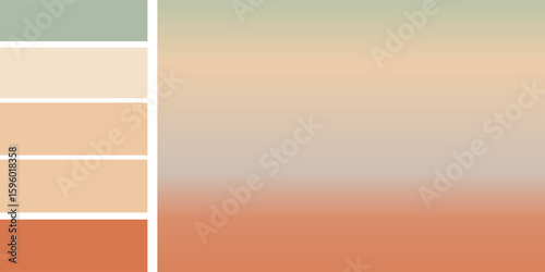 Soft mint green and light brown terracotta beige gradient background with color palette.