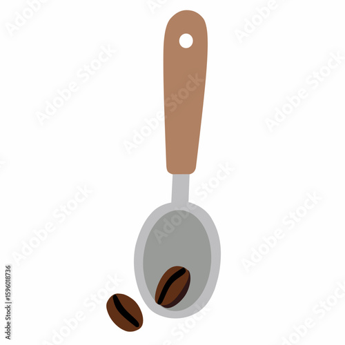 Coffee scoop filled with roasted coffee beans. Great for use in packaging, cafe branding, or recipe illustrations.