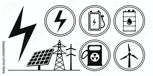electricity and energy icon set vector glyph