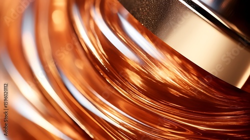 Rich bronze nail polish oozing out of bottle, forming concentric ripples in metallic sheen, full frame detail .