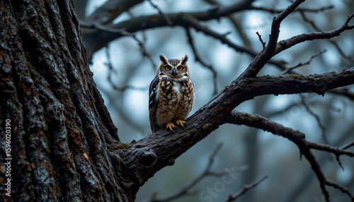 Wallpaper Mural owl perched on ancient tree, wise eyes, nocturnal mystery Torontodigital.ca