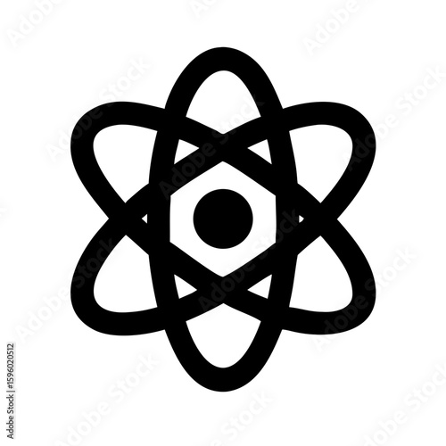 simple outline icon of an atom with electrons orbiting a nucleus, ideal for websites/blogs on science, chemistry, physics, research, innovation, or education