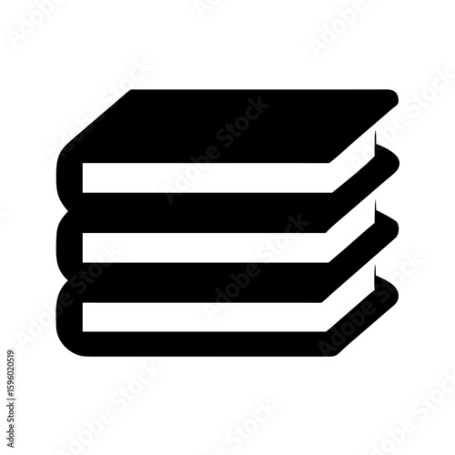 This flat, black-and-white icon depicts a stack of three books, suitable for websites or blogs related to education, reading, libraries, learning, or data storage.

