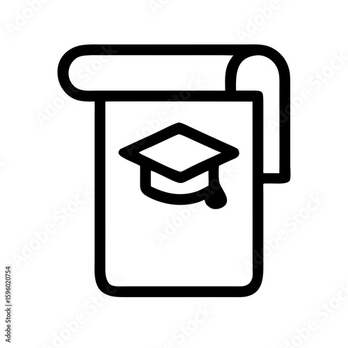 This line art icon of a diploma with a graduation cap is perfect for websites or blogs related to education, graduation, achievement, learning, or academic institutions.

