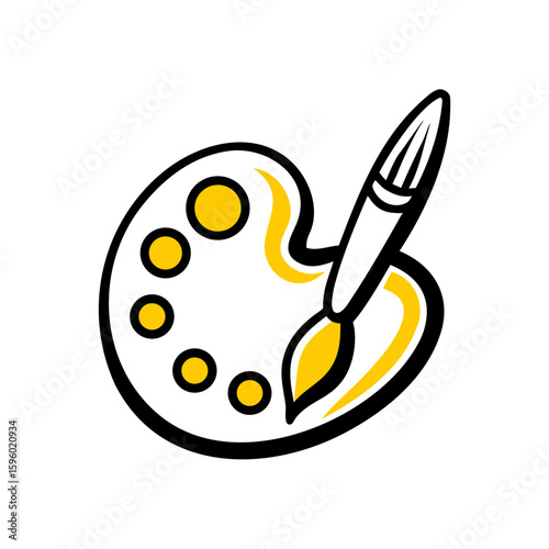 A stylized doodle icon of an artist's palette with a paintbrush. The style is hand-drawn and playful. Websites and blogs can use it to represent art, creativity, design, or a portfolio.


