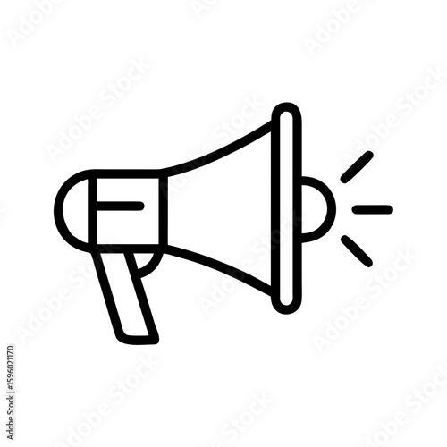 minimalist line art icon of a megaphone emitting sound waves, ideal for websites and blogs focused on announcements, marketing, or communication