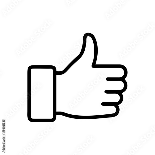  simple outline icon of a hand with a thumbs up gesture, ideal for websites or blogs indicating likes, approval, or positive feedback. The style is line art.